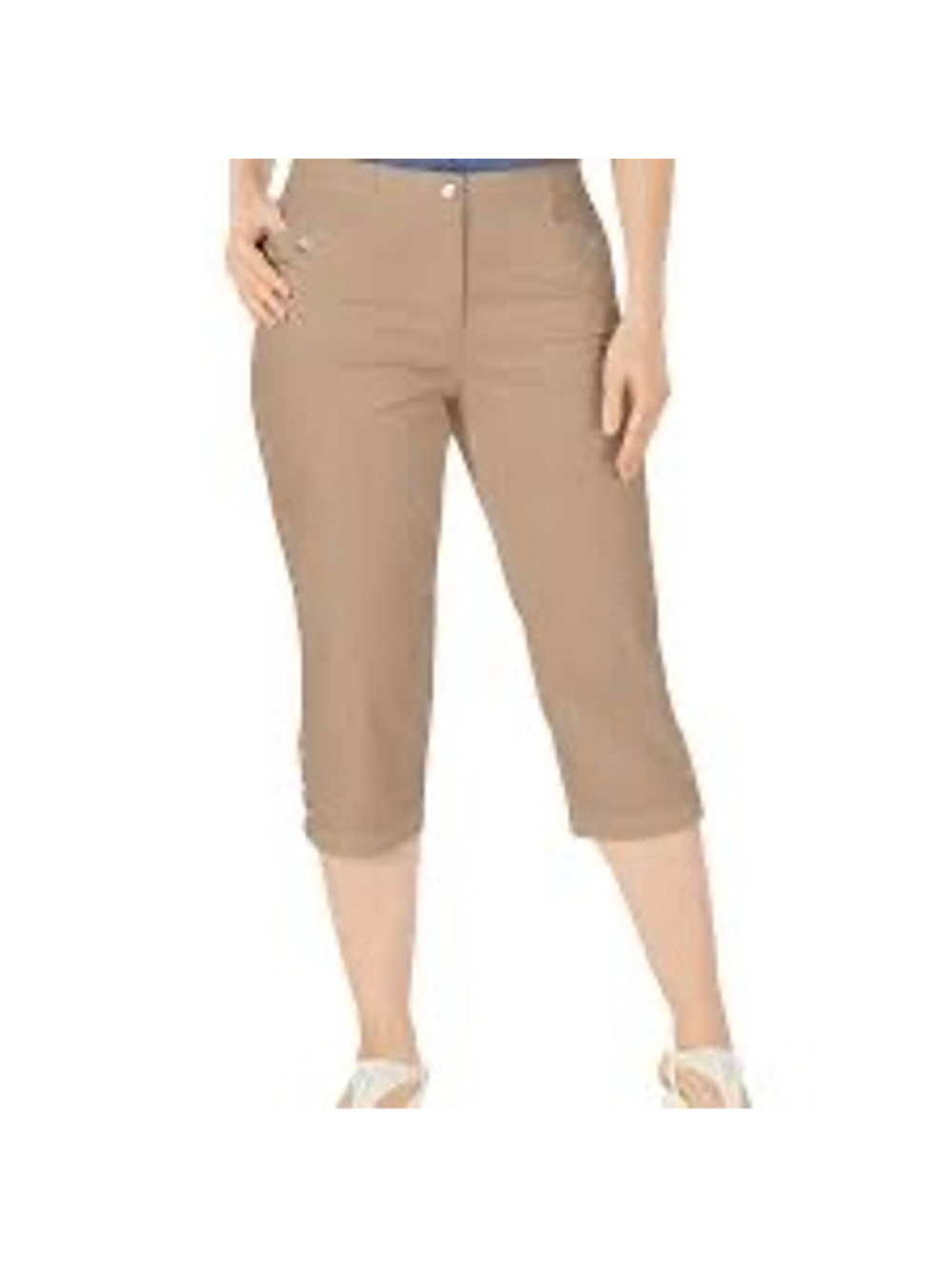 Karen Scott Button-Hem Capri Pants Size 12 Khaki